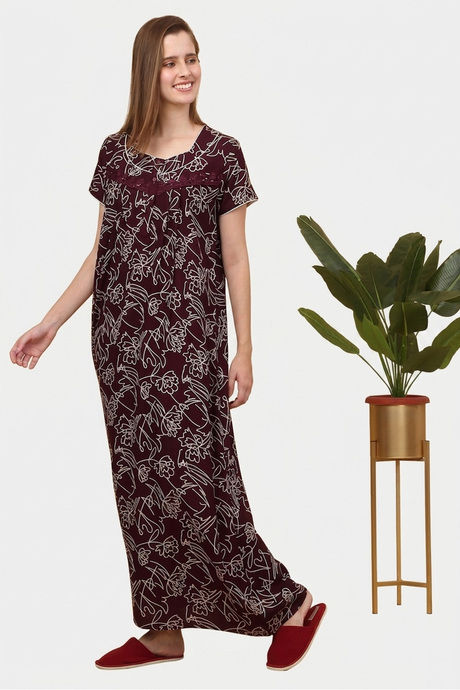 Sweet Dreams Printed Full Length Nightdress - Maroon — image 4