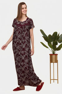 Sweet Dreams Printed Full Length Nightdress - Maroon — thumbnail 4