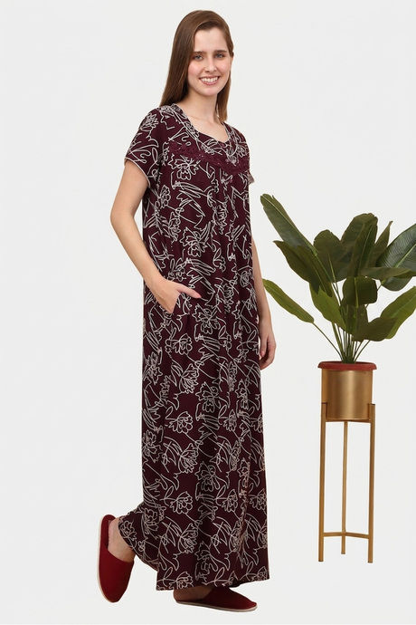 Sweet Dreams Printed Full Length Nightdress - Maroon — image 5