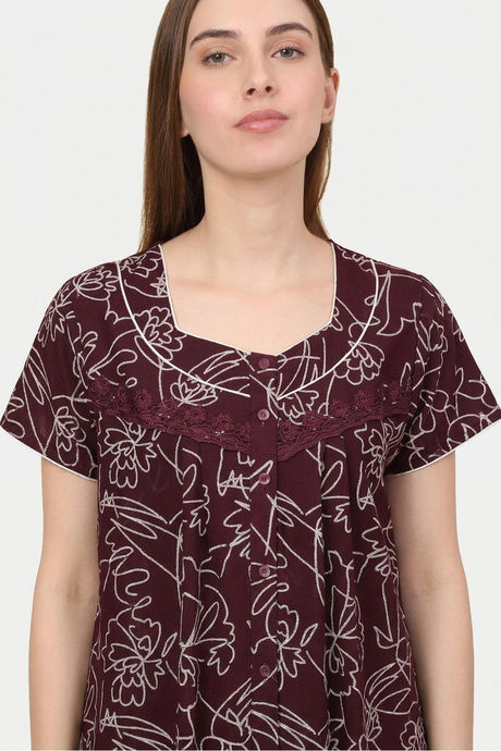 Sweet Dreams Printed Full Length Nightdress - Maroon — image 7
