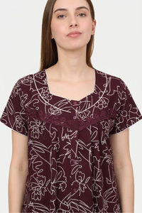 Sweet Dreams Printed Full Length Nightdress - Maroon — thumbnail 7