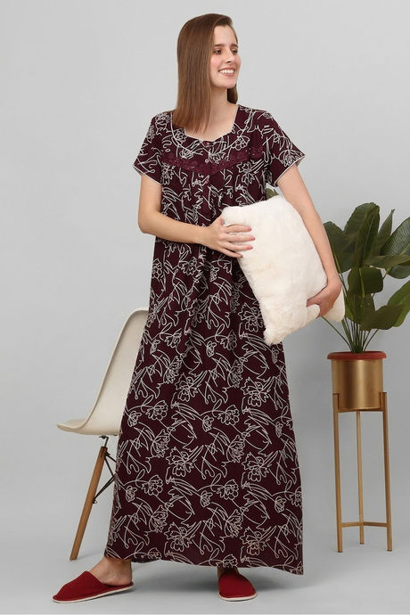 Sweet Dreams Printed Full Length Nightdress - Maroon — image 8