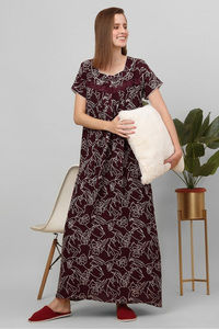 Sweet Dreams Printed Full Length Nightdress - Maroon — thumbnail 8