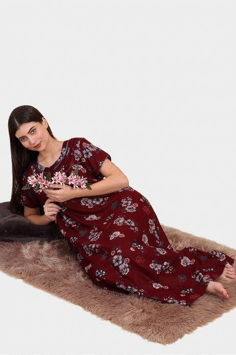 Buy Sweet Dreams Printed Nightdress - Maroon