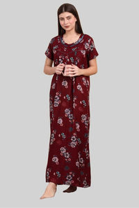 Sweet Dreams Printed Nightdress - Maroon — thumbnail 3