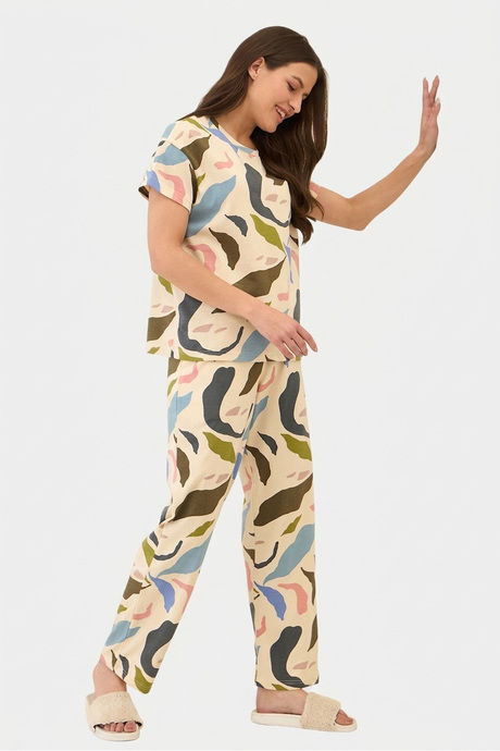 Sweet Dreams Printed Pyjama Set - Beige — image 3