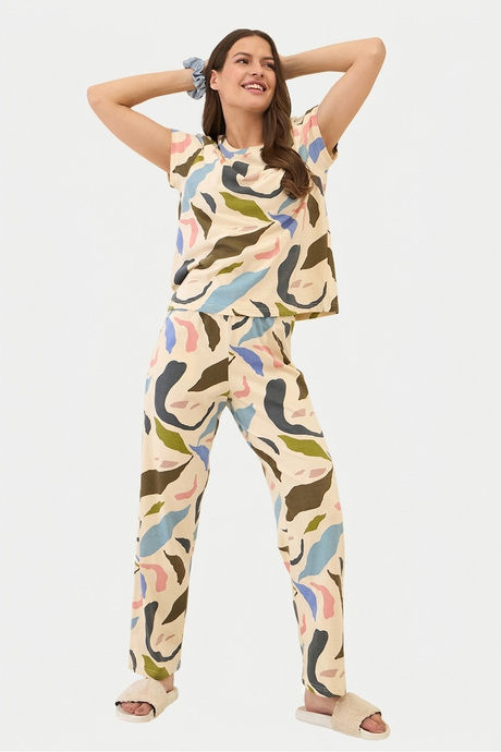 Sweet Dreams Printed Pyjama Set - Beige — image 5