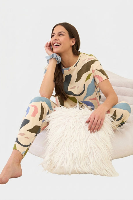 Sweet Dreams Printed Pyjama Set - Beige — image 6