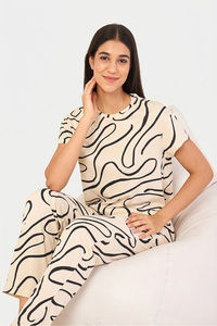 Sweet Dreams Printed Pyjama Set - Beige — thumbnail 1