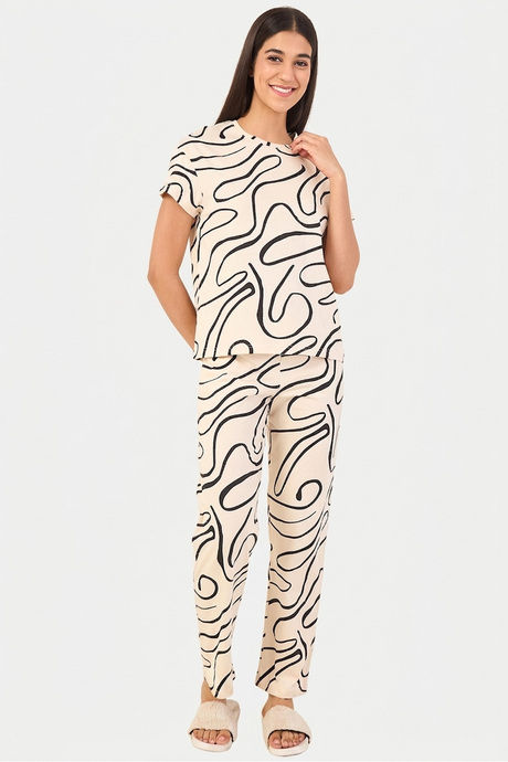 Sweet Dreams Printed Pyjama Set - Beige — image 5