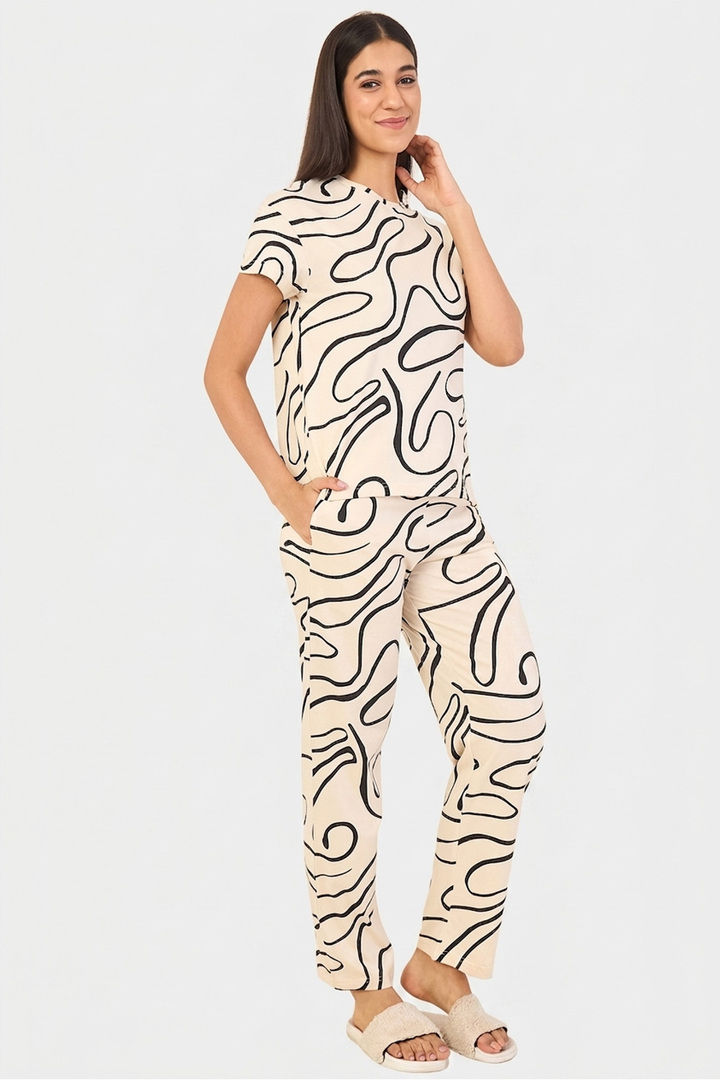 Sweet Dreams Printed Pyjama Set - Beige — image 6