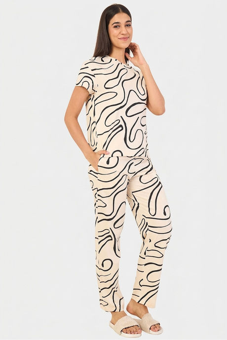Sweet Dreams Printed Pyjama Set - Beige — image 6