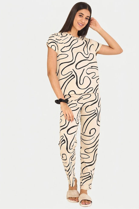 Sweet Dreams Printed Pyjama Set - Beige — image 7