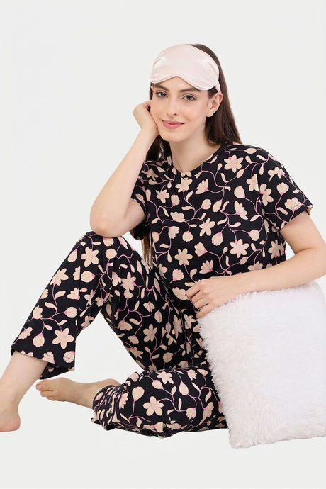 Sweet Dreams Floral Printed Pyjama Set - Black — image 3