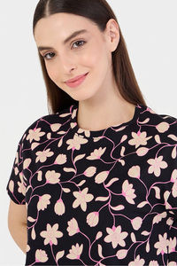 Sweet Dreams Floral Printed Pyjama Set - Black — thumbnail 4