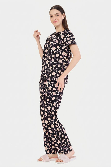 Sweet Dreams Floral Printed Pyjama Set - Black — image 5