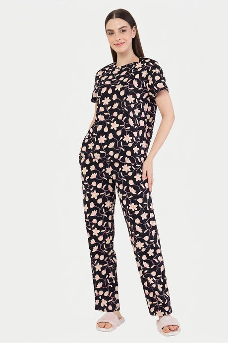 Sweet Dreams Floral Printed Pyjama Set - Black — image 6