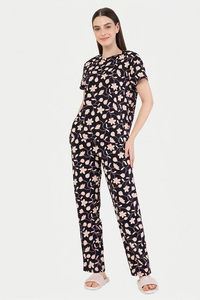 Sweet Dreams Floral Printed Pyjama Set - Black — thumbnail 6