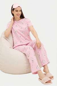 Sweet Dreams Animal Printed Pyjama Set - Pink — thumbnail 3