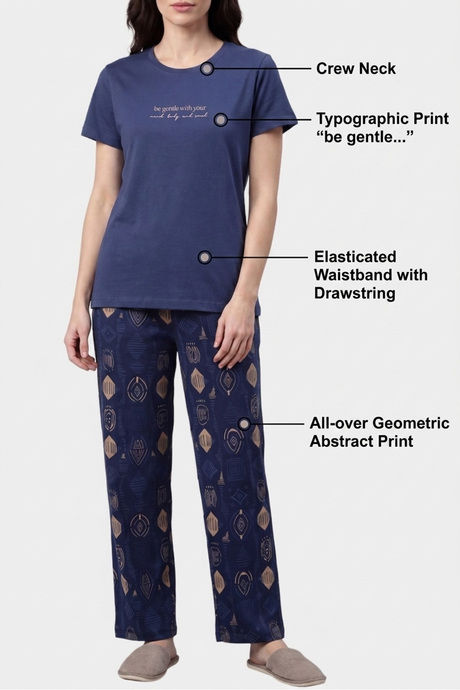 Sweet Dreams Typographic Printed Pyjama Set - Navy — image 3