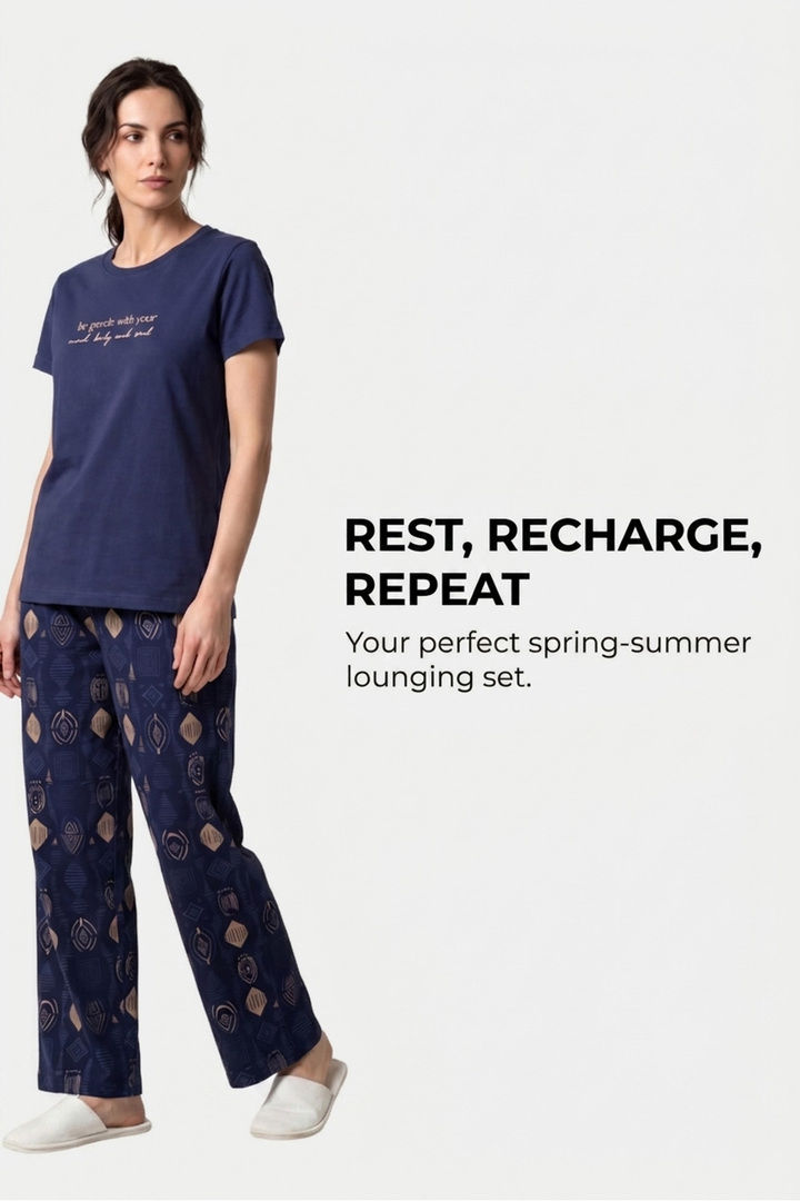 Sweet Dreams Typographic Printed Pyjama Set - Navy — image 4