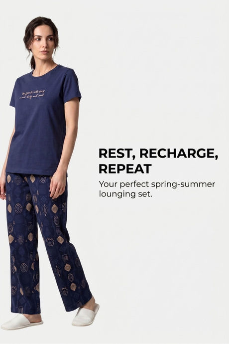 Sweet Dreams Typographic Printed Pyjama Set - Navy — image 4