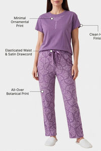 Sweet Dreams Graphic Printed Pyjama Set - Plum — thumbnail 4
