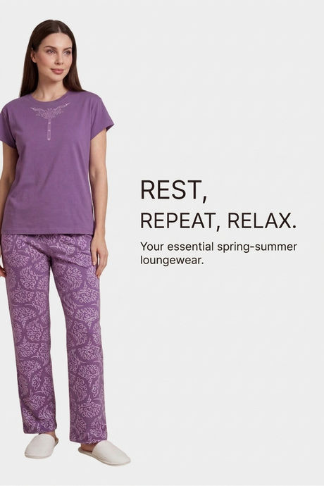 Sweet Dreams Graphic Printed Pyjama Set - Plum — image 5