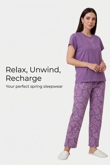 Sweet Dreams Graphic Printed Pyjama Set - Plum — image 6