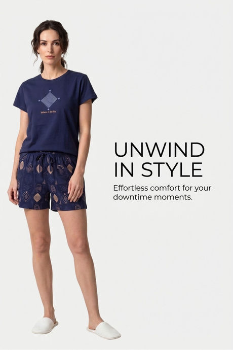 Sweet Dreams Geometric Printed Short Set - Navy — image 4