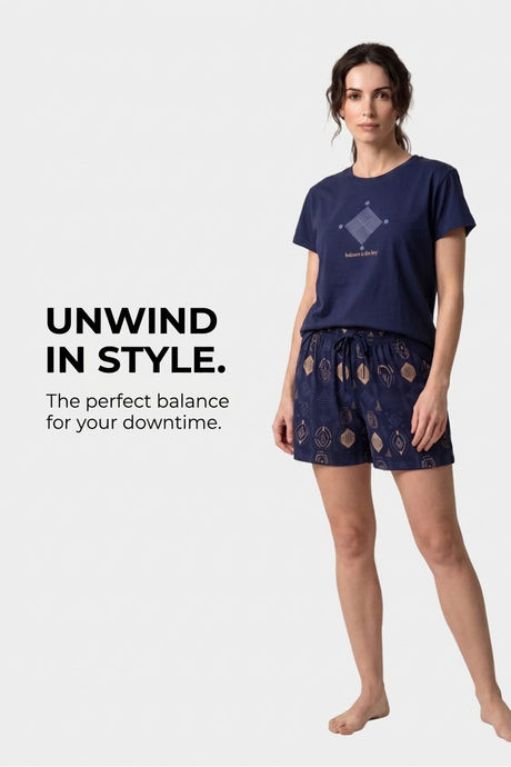 Sweet Dreams Geometric Printed Short Set - Navy — image 5