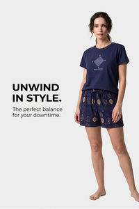 Sweet Dreams Geometric Printed Short Set - Navy — thumbnail 5
