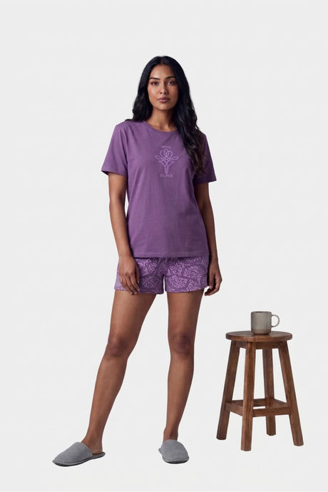 Sweet Dreams Graphic Printed Short Set - Plum — image 3