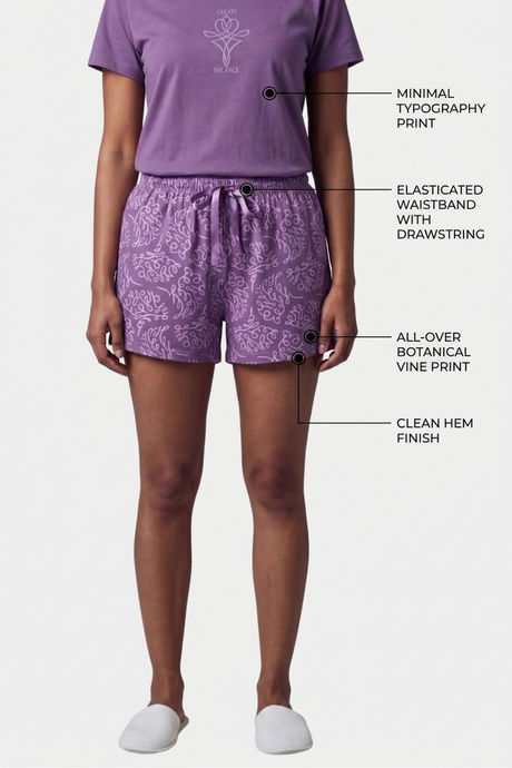 Sweet Dreams Graphic Printed Short Set - Plum — image 4