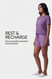 Sweet Dreams Graphic Printed Short Set - Plum — thumbnail 6