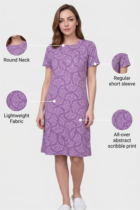 Sweet Dreams Printed Short Nightdress - Plum — image 5