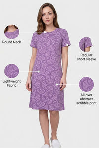 Sweet Dreams Printed Short Nightdress - Plum — thumbnail 5