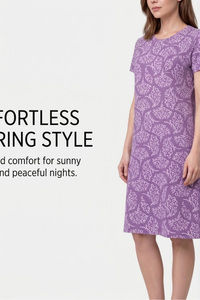 Sweet Dreams Printed Short Nightdress - Plum — thumbnail 7