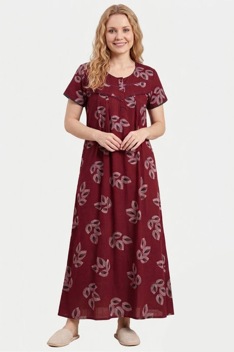 Sweet Dreams Printed Full Length Nightdress - Maroon Buy Sweet Dreams Printed Full Length Nightdress - Maroon