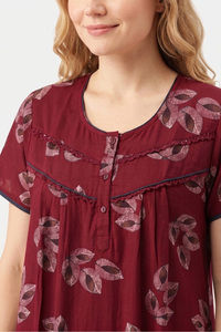 Sweet Dreams Printed Full Length Nightdress - Maroon — thumbnail 3