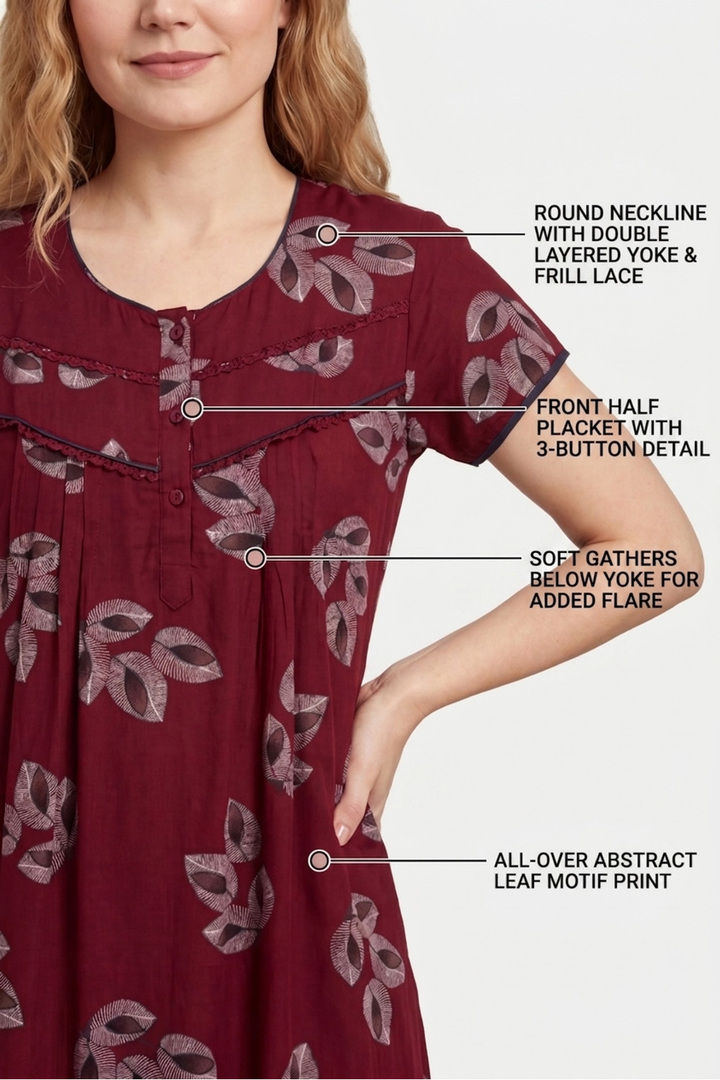 Sweet Dreams Printed Full Length Nightdress - Maroon — image 4