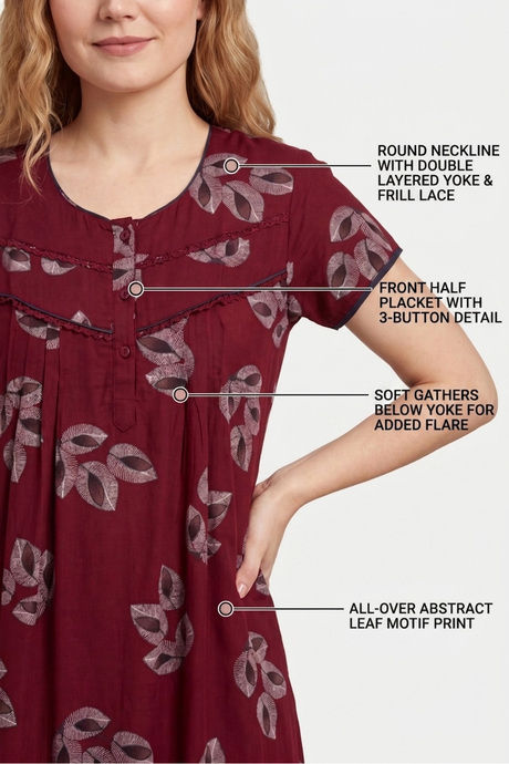 Sweet Dreams Printed Full Length Nightdress - Maroon — image 4