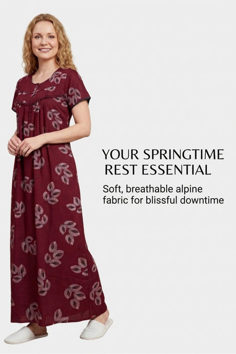 Sweet Dreams Printed Full Length Nightdress - Maroon — image 5