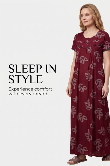Sweet Dreams Printed Full Length Nightdress - Maroon — image 6