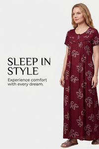 Sweet Dreams Printed Full Length Nightdress - Maroon — thumbnail 6