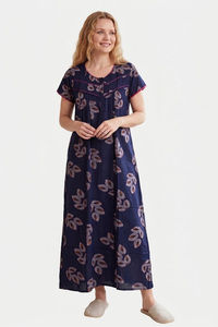 Sweet Dreams Printed Full Length Nightdress - Navy — thumbnail 1