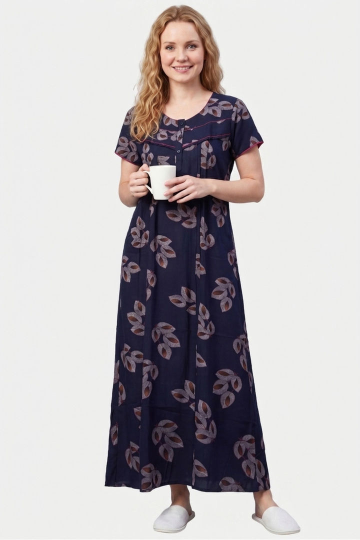 Sweet Dreams Printed Full Length Nightdress - Navy — image 3