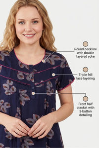 Sweet Dreams Printed Full Length Nightdress - Navy — thumbnail 5