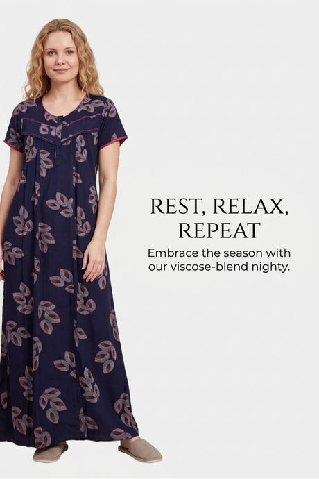 Sweet Dreams Printed Full Length Nightdress - Navy — image 6