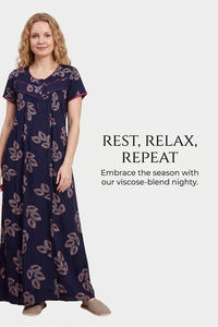 Sweet Dreams Printed Full Length Nightdress - Navy — thumbnail 6